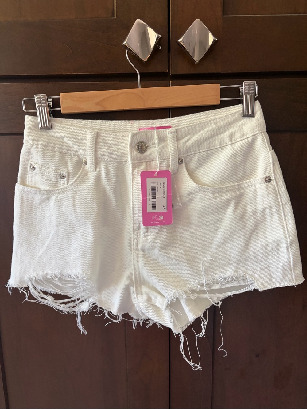Edikted White Distressed Denim Womens Shorts